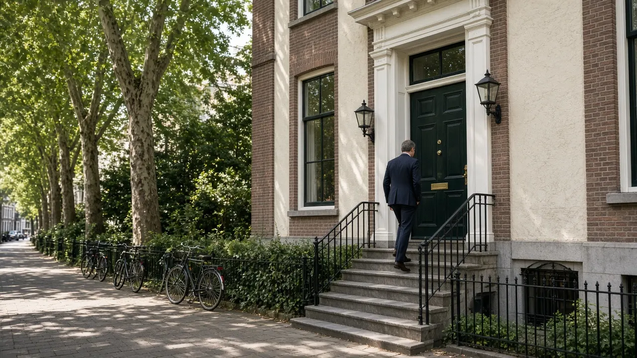 Bezoeker loopt naar het townhouse van TalentBoost aan de Maliebaan in Utrecht